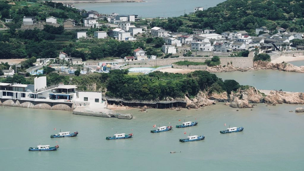 Aerial view of a Portuguese fishing village at golden hour
